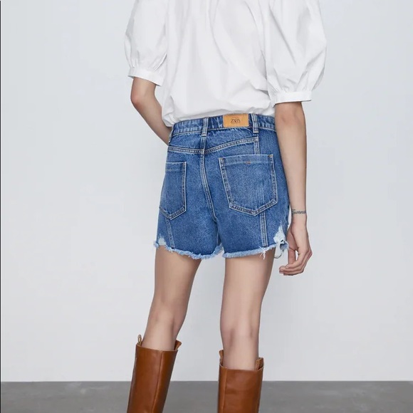 ZARA Ripped Button Jean Shorts - Picture 2 of 7